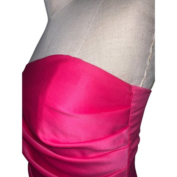 Urban Girl Nites Strapless Pink Satin A-Line Gown With Ruched Bodice Side Drape - Picture 11 of 11